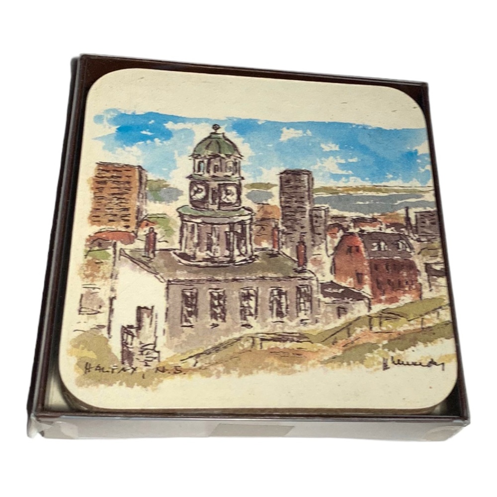 VTG Hannelore Halifax Nova Scotia Coasters Made in  P.E.I CAD Signed by Artist